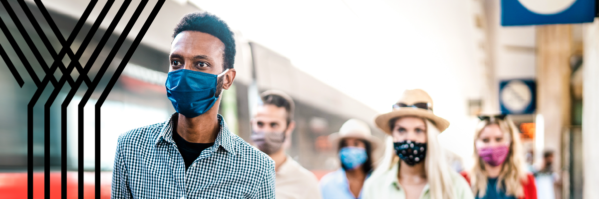 Train station with masks