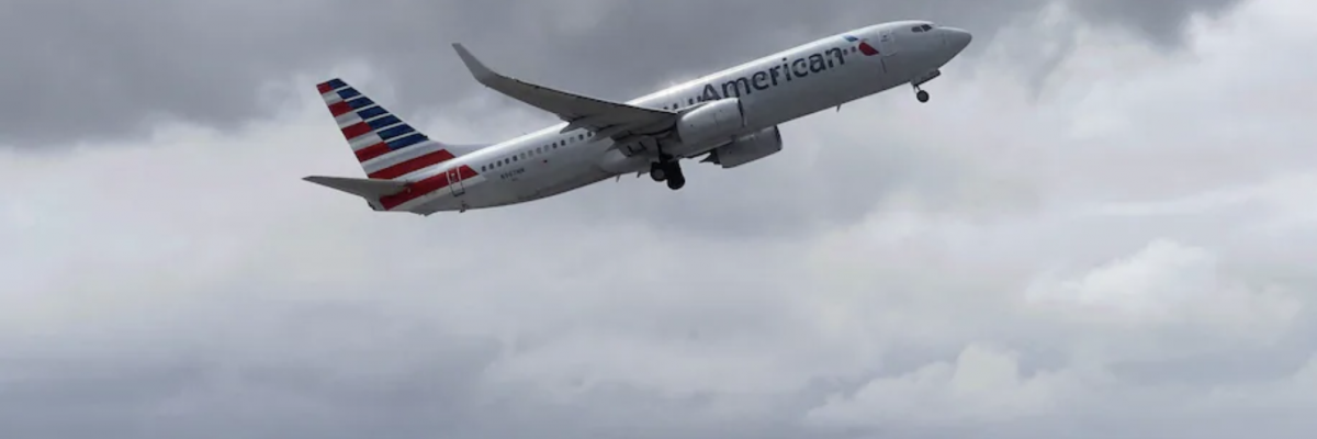 An American Airlines plane takes off from Los Angeles International Airport earlier this month. (Daniel Slim/AFP via Getty Images)