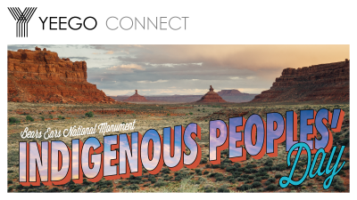 Bears Ears National Monument postcard with Indigenous Peoples' Day text at the bottom of the image. 