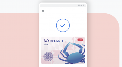 Image of Maryland ID in Google Wallet. 