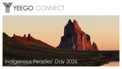 A photograph of Shiprock, Navajo Nation, New Mexico, by Jared King. The text reads Indigenous Peoples' Day 2026.