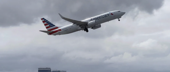 An American Airlines plane takes off from Los Angeles International Airport earlier this month. (Daniel Slim/AFP via Getty Images)